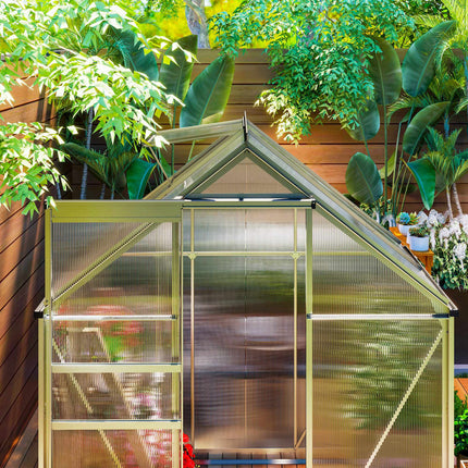 Polycarbonate Greenhouse 2.5 m² with Base and Sliding Door, 192.5x131x200 cm