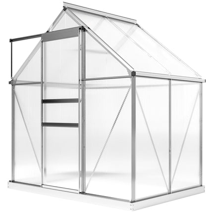 Polycarbonate Greenhouse 2.5 m² with Base and Sliding Door, 192.5x131x200 cm