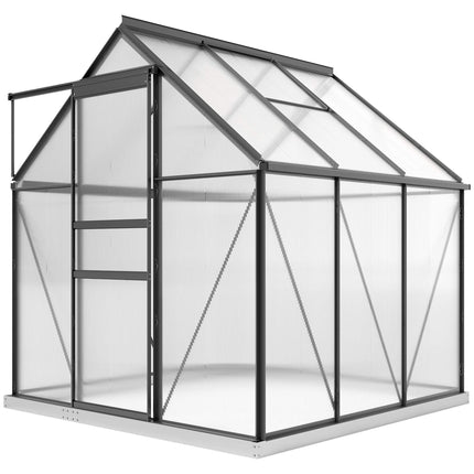 Polycarbonate Greenhouse 3.6 m² with Aluminium Frame, Sliding Door, Grey