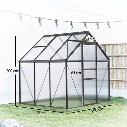 Polycarbonate Greenhouse 3.6 m² with Aluminium Frame, Sliding Door, Grey