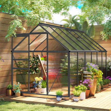 Polycarbonate Greenhouse 7.1 m² with Base and Sliding Door, 190x375x199 cm