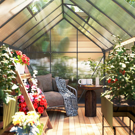 Polycarbonate Greenhouse 7.1 m² with Base and Sliding Door, 190x375x199 cm