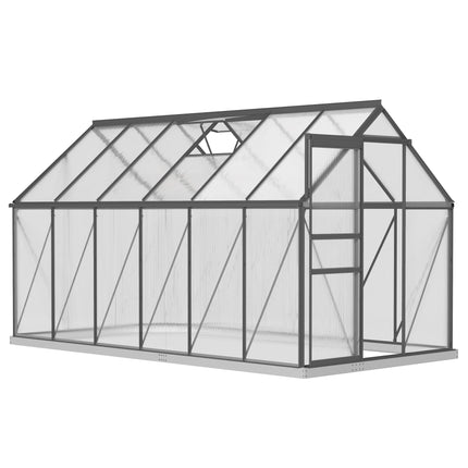 Polycarbonate Greenhouse 7.1 m² with Base and Sliding Door, 190x375x199 cm