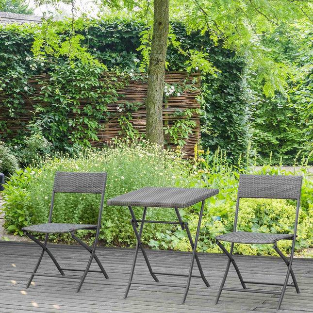 Rattan Bistro-Set für 2 Personen – graue Gartenmöbel aus Polyrattan