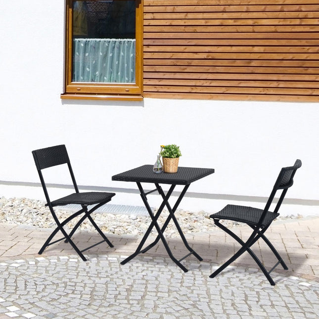 Schwarzes Rattan-Bistroset für 2 Personen – Gartenmöbel aus Polyrattan