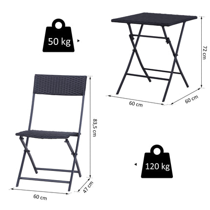Black rattan bistro set for 2 - Garden furniture in poly rattan