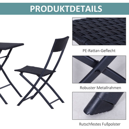 Black rattan bistro set for 2 - Garden furniture in poly rattan