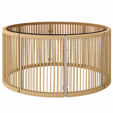 Polyrattan Couchtisch mit Glasplatte, 70x70x33 cm, Braun