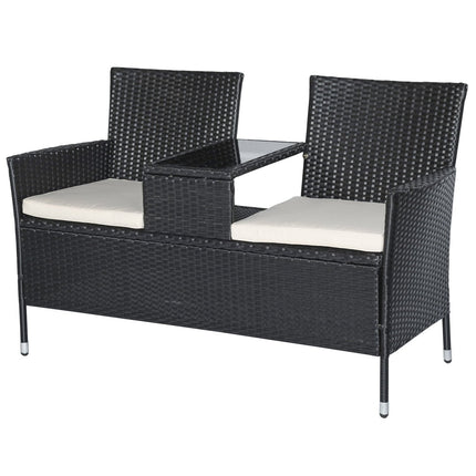 Gartensessel 2-Sitzer Polyrattan mit Tisch, schwarz