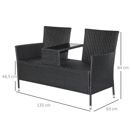 Gartensessel 2-Sitzer Polyrattan mit Tisch, schwarz