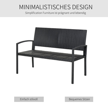 Gartenbank aus Korbgeflecht, 2-Sitzer - Schwarz, 122 x 60 x 87 cm