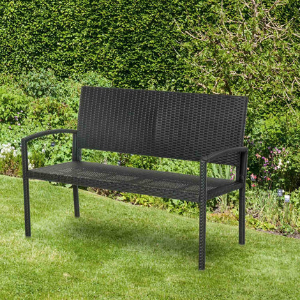Gartenbank aus Korbgeflecht, 2-Sitzer - Schwarz, 122 x 60 x 87 cm