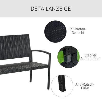 Gartenbank aus Korbgeflecht, 2-Sitzer - Schwarz, 122 x 60 x 87 cm