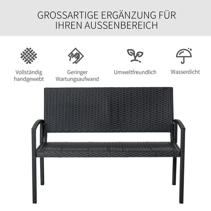 Gartenbank aus Korbgeflecht, 2-Sitzer - Schwarz, 122 x 60 x 87 cm