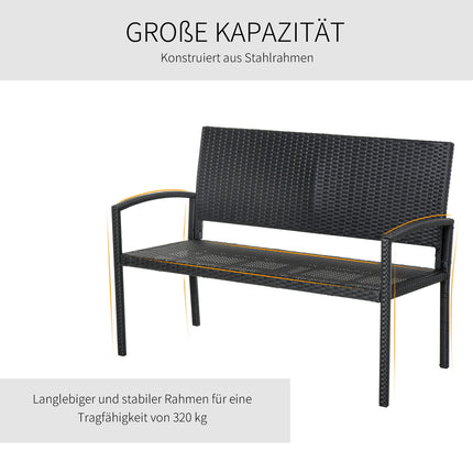 Gartenbank aus Korbgeflecht, 2-Sitzer - Schwarz, 122 x 60 x 87 cm