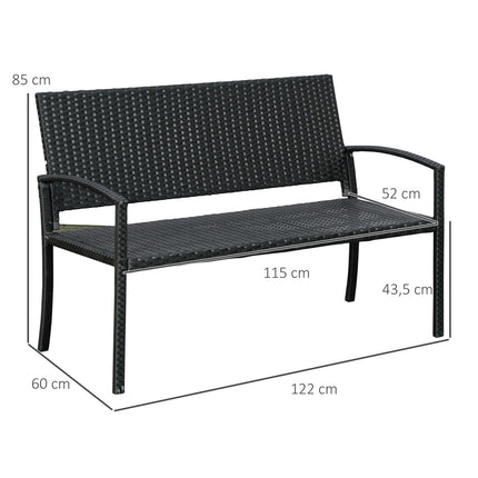 Gartenbank aus Korbgeflecht, 2-Sitzer - Schwarz, 122 x 60 x 87 cm