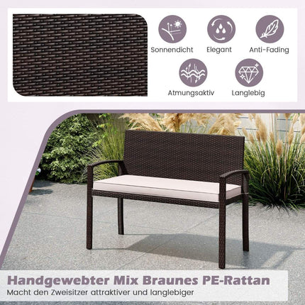 Polyrattan-Gartenbank mit Kissen, 360 kg Tragkraft