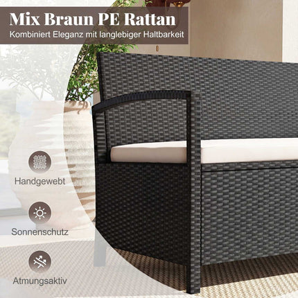 Polyrattan Gartenbank mit Stauraum, Beige, 160L Fassungsvermögen