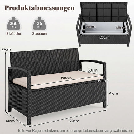 Polyrattan Gartenbank mit Stauraum, Beige, 160L Fassungsvermögen