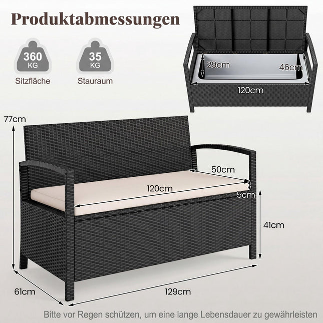 Polyrattan Gartenbank mit Stauraum, Beige, 160L Fassungsvermögen