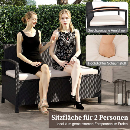 Polyrattan Gartenbank mit Stauraum, Beige, 160L Fassungsvermögen