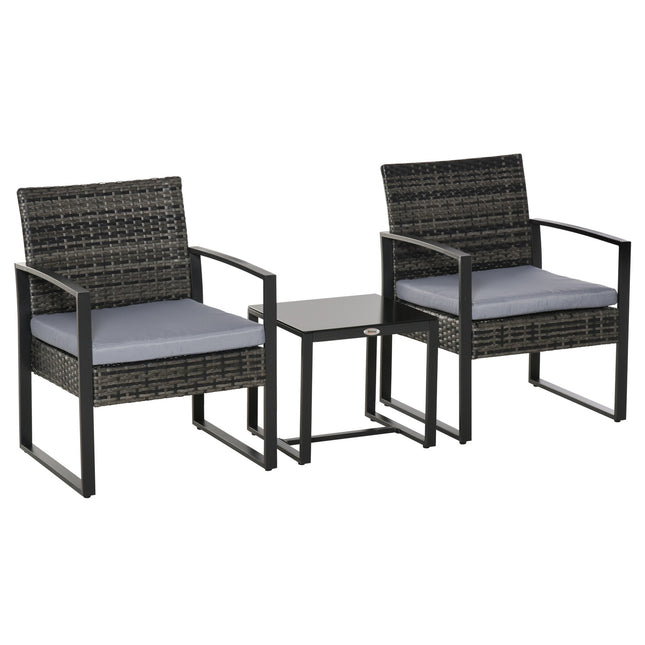 2-Personen-Balkonset aus Polyrattan mit grauen Kissen