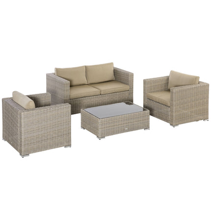 Garden lounge set in poly rattan for 4 with cushions, Khaki Beige