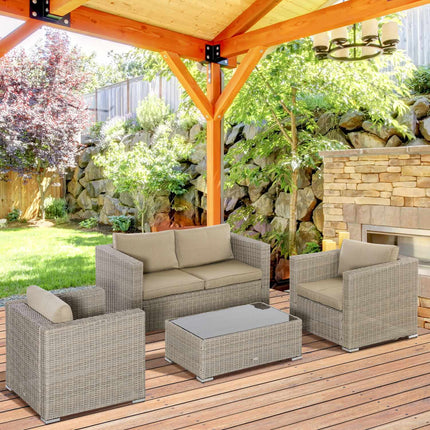 Garden lounge set in poly rattan for 4 with cushions, Khaki Beige