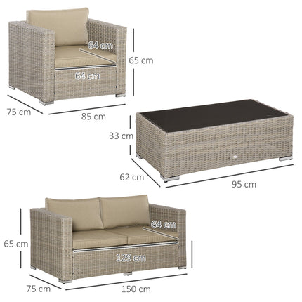 Garden lounge set in poly rattan for 4 with cushions, Khaki Beige