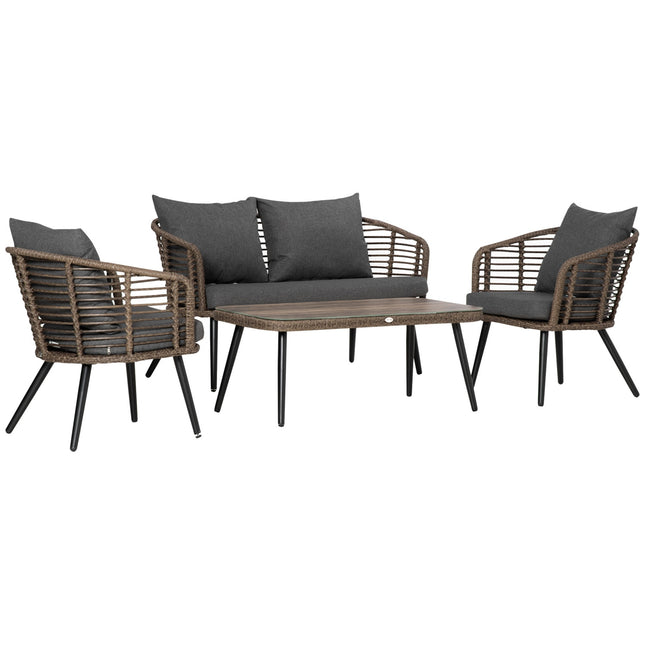 Gartenmöbel-Set aus Polyrattan mit Kissen für 4 Personen – Braun/Grau