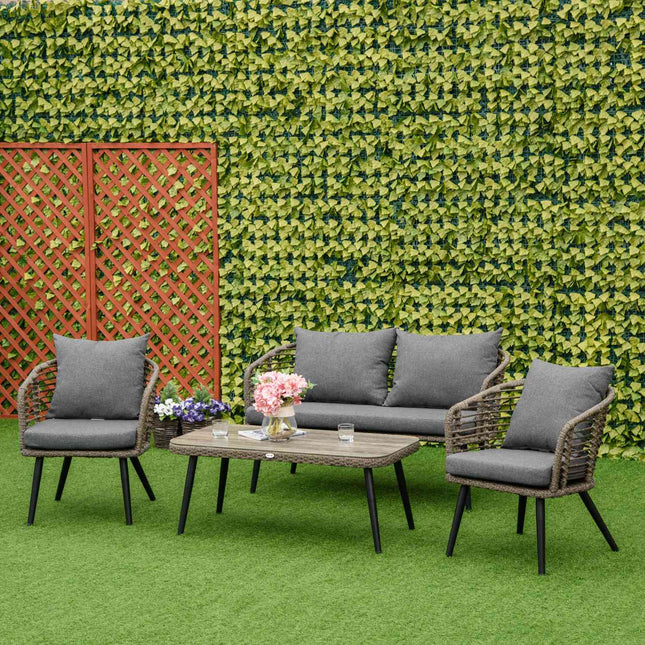 Gartenmöbel-Set aus Polyrattan mit Kissen für 4 Personen – Braun/Grau