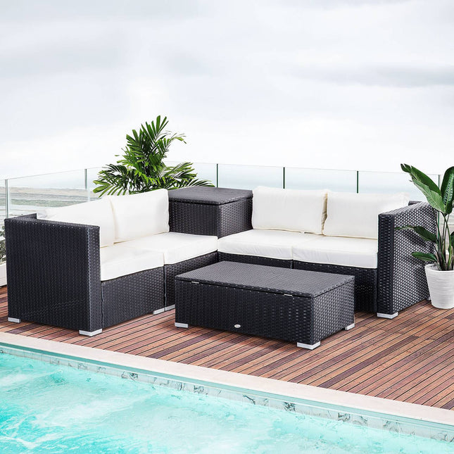 Gartenmöbel aus Polyrattan für 4 Personen mit Aufbewahrungstisch