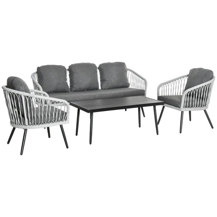 Gartenmöbel aus Polyrattan, 5 Stühle, Aluminiumgestell, graue Auflagen