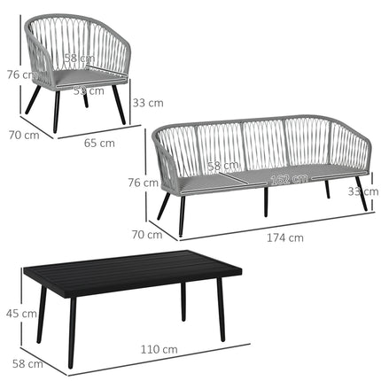 Gartenmöbel aus Polyrattan, 5 Stühle, Aluminiumgestell, graue Auflagen