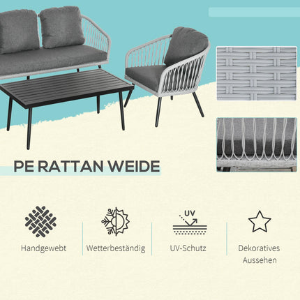 Gartenmöbel aus Polyrattan, 5 Stühle, Aluminiumgestell, graue Auflagen