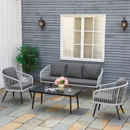 Gartenmöbel aus Polyrattan, 5 Stühle, Aluminiumgestell, graue Auflagen