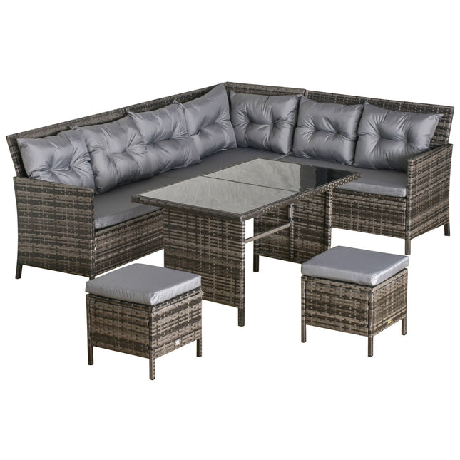 Graues Polyrattan Outdoor Lounge Set mit Kissen