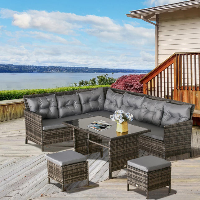 Graues Polyrattan Outdoor Lounge Set mit Kissen