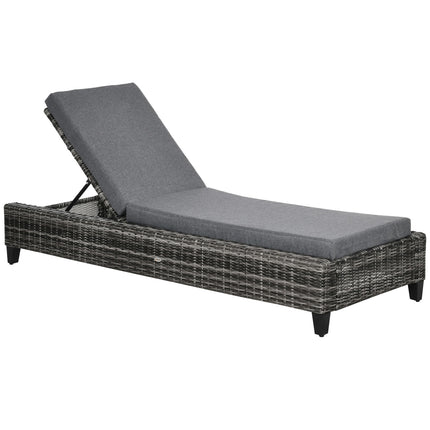 Sonnenliege aus Rattan, 5-fach verstellbar, mit Kissen, grau
