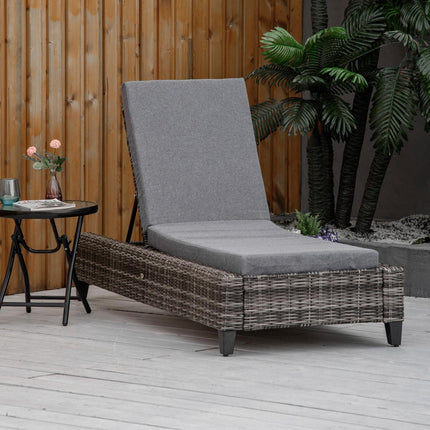 Sonnenliege aus Rattan, 5-fach verstellbar, mit Kissen, grau