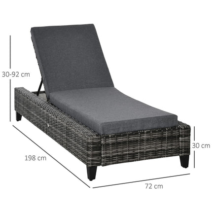 Sonnenliege aus Rattan, 5-fach verstellbar, mit Kissen, grau