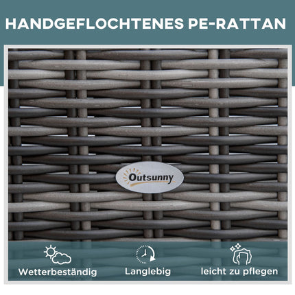 Sonnenliege aus Rattan, 5-fach verstellbar, mit Kissen, grau