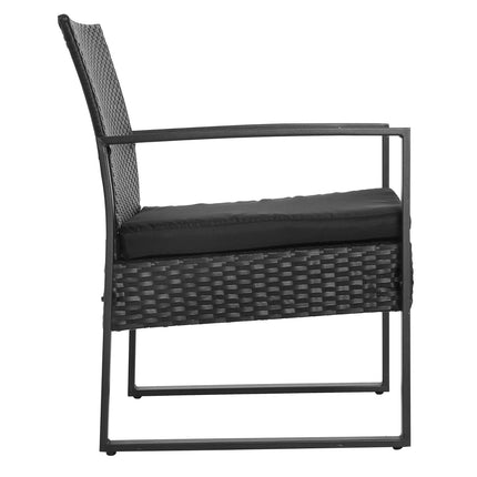 Schwarze Polyrattan Balkonmöbel-Set mit Kissen für 2 Personen