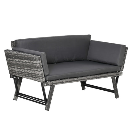 Gartensofa 2-Sitzer Polyrattan grau mit klappbaren Armlehnen