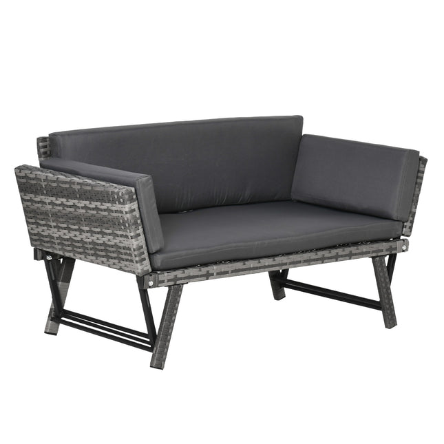 Gartensofa 2-Sitzer Polyrattan grau mit klappbaren Armlehnen