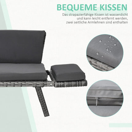 Gartensofa 2-Sitzer Polyrattan grau mit klappbaren Armlehnen