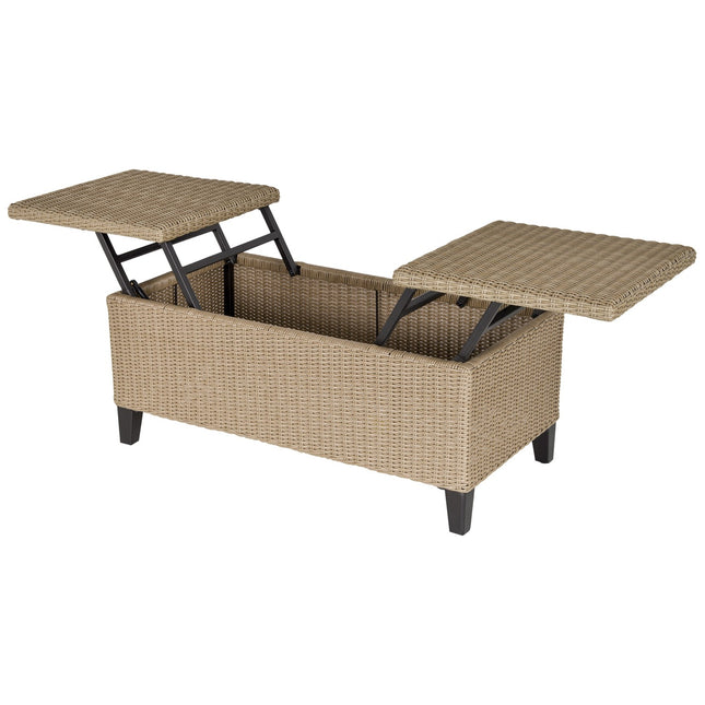 Ausziehbarer Gartencouchtisch aus Polyrattan, Khaki-Stahl