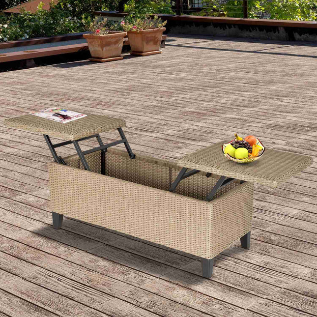 Ausziehbarer Gartencouchtisch aus Polyrattan, Khaki-Stahl