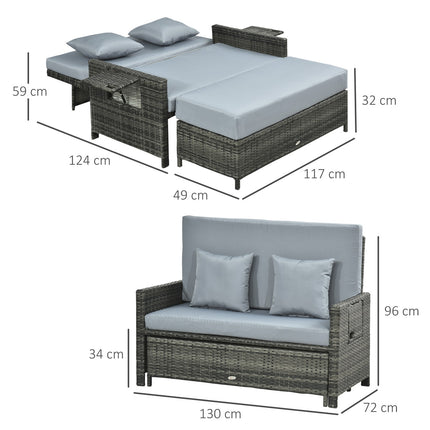 Gartensitzgruppe Polyrattan grau 2-Sitzer mit Kissen und Hocker
