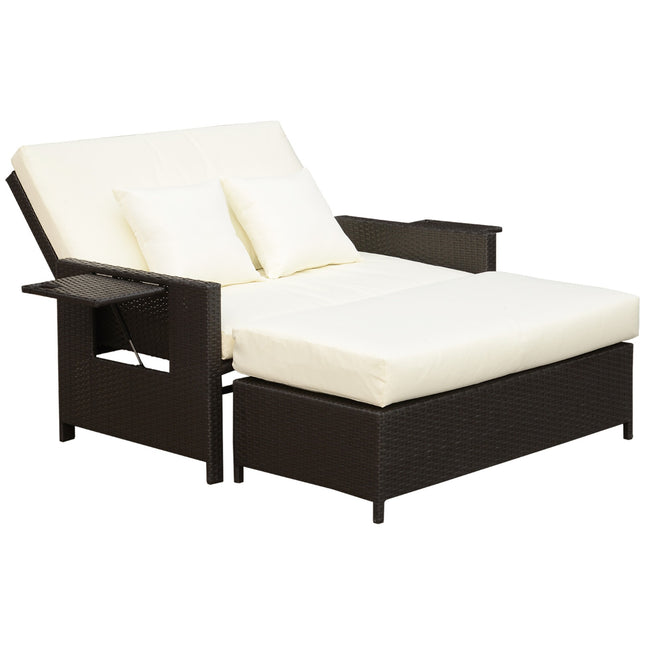 Brauner Polyrattan 2-Sitzer Gartenstuhl mit Kissen